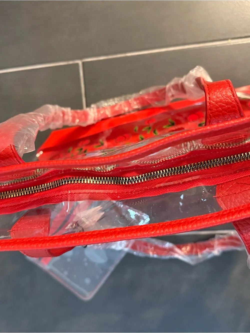 NWT Ed Hardy Clear Tote with Red Cherry Print